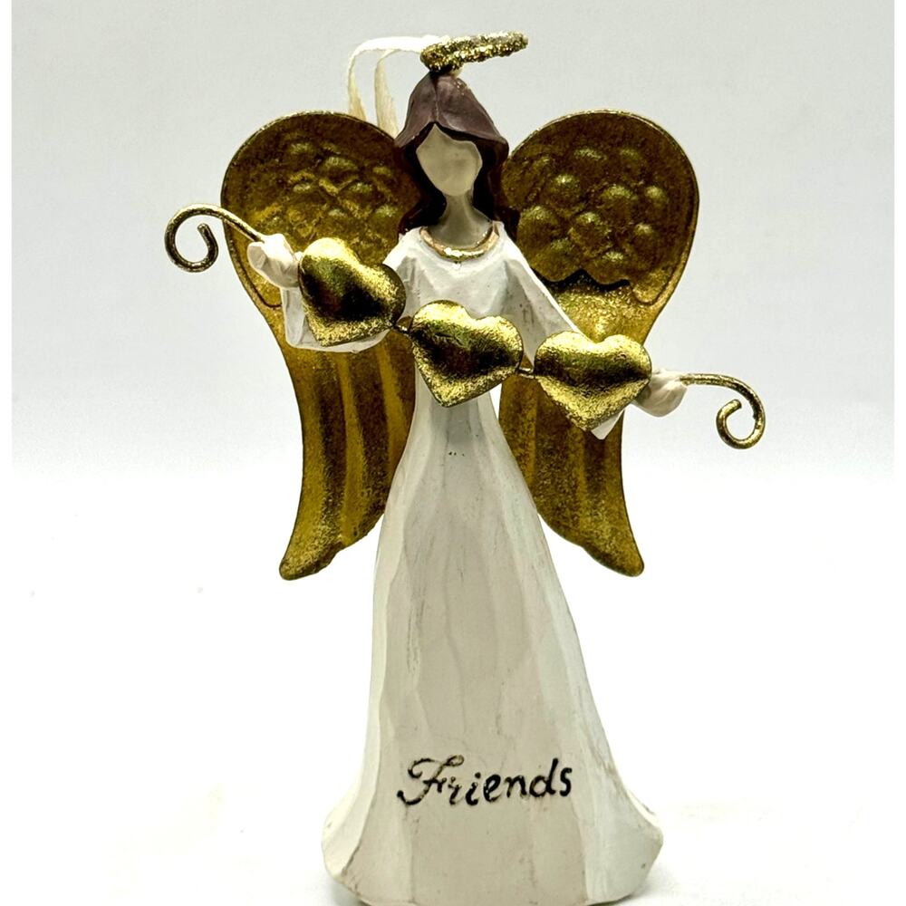 Angel Figurine Friends Gold Wings‎ Hearts Resin Decor Statue Ornament